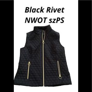 Black Rivet Gold NWOT Zippers Lightweight Quilted Puffer Vest sz PS 2 pockets